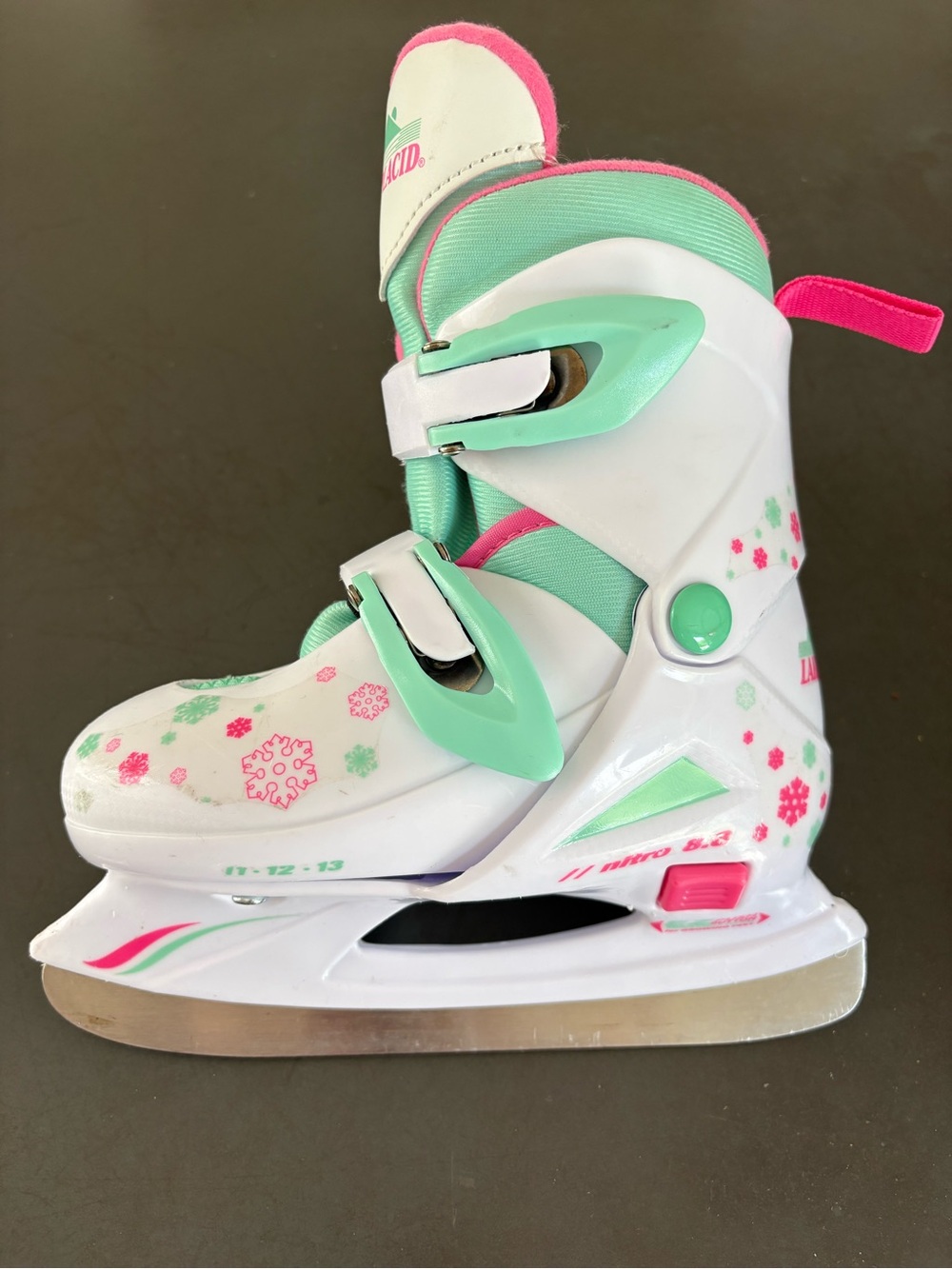 Adjustable Kids Ice Skate in White, Mint & Pink